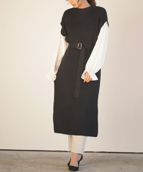 ベルト付きシャツレイヤードニットワンピース ワンピース Rps アールピーエス のファッション通販 Zozotown