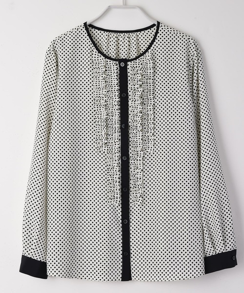 RAW FUDGE（ローファッジ）の「フリル配色ドットブラウス（シャツ/ブラウス・レディース・ブラック/ネイビー/オフホワイト・M）」の11枚目の写真
