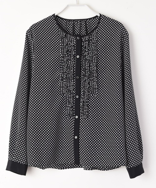 RAW FUDGE（ローファッジ）の「フリル配色ドットブラウス（シャツ/ブラウス・レディース・ブラック/ネイビー/オフホワイト・M）」の12枚目の写真