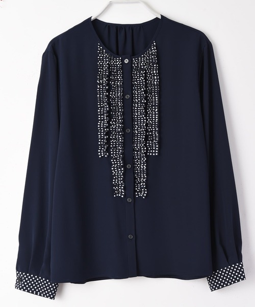 RAW FUDGE（ローファッジ）の「フリル配色ドットブラウス（シャツ/ブラウス・レディース・ブラック/ネイビー/オフホワイト・M）」の13枚目の写真