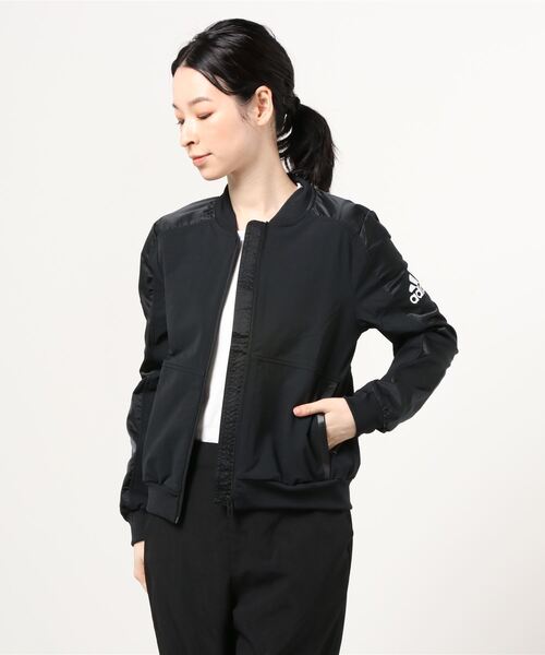 adidas（アディダス）の「アディダス adidas WMHボンバージャケット（ナイロンジャケット・レディース・ブラック/ホワイト・L/XL/S/M）」の2枚目の写真