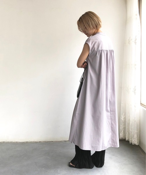 スローブイエナ　シャツワンピース　ゆったり　フレンチスリーブ　バンドカラー スローブイエナ シャツワンピース ゆったり フレンチスリーブ