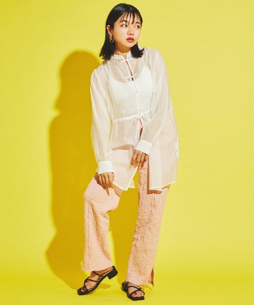 dispark（ディスパーク）の「DISPARK/ランダム楊柳フレアパンツ（スラックス・レディース・ライム/ピンク・FREE）」の2枚目の写真