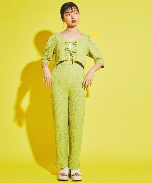 dispark（ディスパーク）の「DISPARK/ランダム楊柳フレアパンツ（スラックス・レディース・ライム/ピンク・FREE）」の3枚目の写真