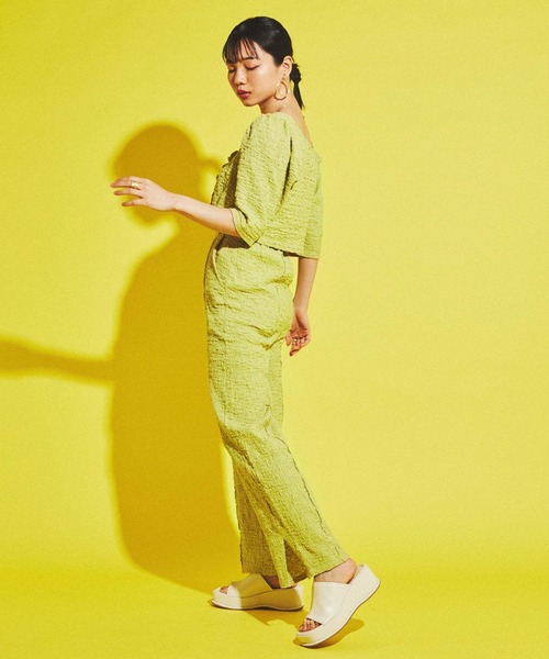 dispark（ディスパーク）の「DISPARK/ランダム楊柳フレアパンツ（スラックス・レディース・ライム/ピンク・FREE）」の4枚目の写真