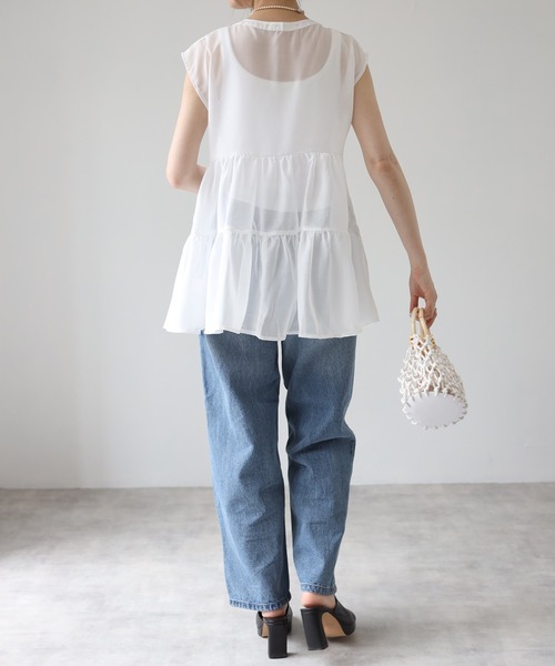 4youstory（フォーユーストーリー）の「シアーブラウスフレンチスリーブ（シャツ/ブラウス・レディース・ブラック/オフホワイト/グレイッシュベージュ・MEDIUM）」の5枚目の写真