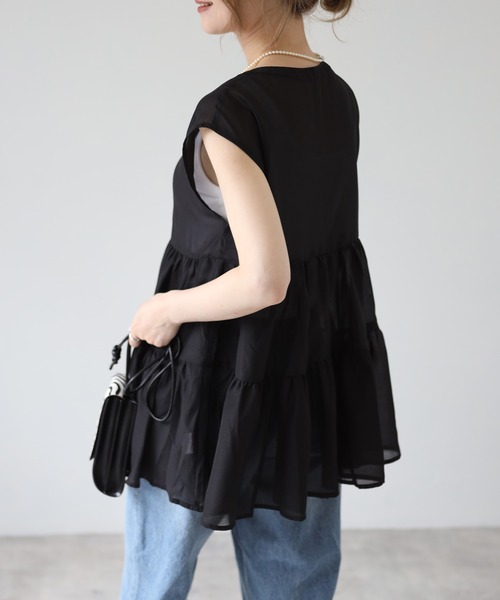 4youstory（フォーユーストーリー）の「シアーブラウスフレンチスリーブ（シャツ/ブラウス・レディース・ブラック/オフホワイト/グレイッシュベージュ・MEDIUM）」の11枚目の写真