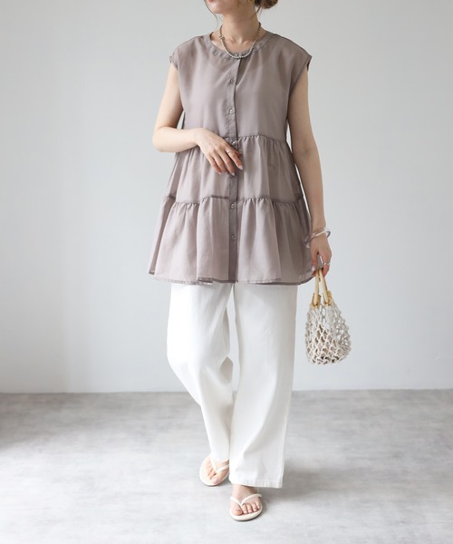 4youstory（フォーユーストーリー）の「シアーブラウスフレンチスリーブ（シャツ/ブラウス・レディース・ブラック/オフホワイト/グレイッシュベージュ・MEDIUM）」の16枚目の写真