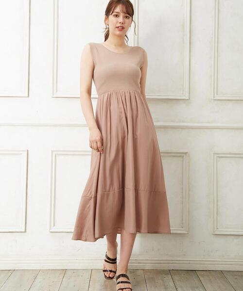 Allamanda（アラマンダ）の「ノースリニットドッキング／ワンピース（ワンピース・レディース・ライトグレー/ブラック系その他6/ピンクベージュ/ライトベージュ・M）」の4枚目の写真