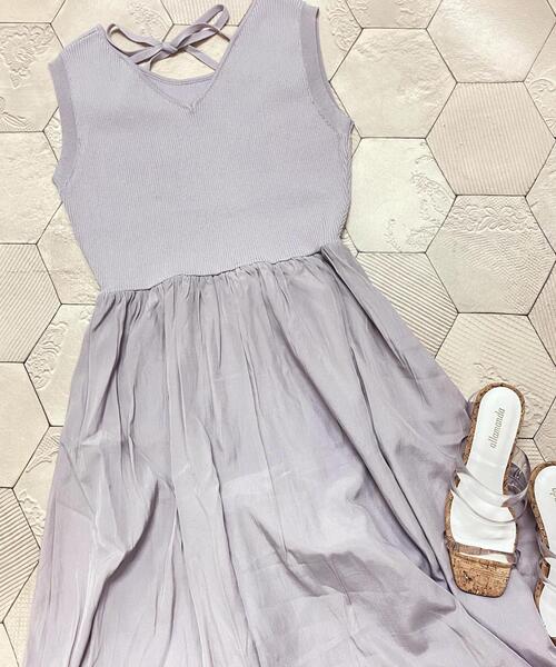 Allamanda（アラマンダ）の「ノースリニットドッキング／ワンピース（ワンピース・レディース・ライトグレー/ブラック系その他6/ピンクベージュ/ライトベージュ・M）」の14枚目の写真