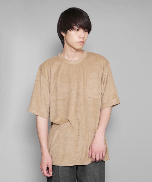 Bling Leads（ブリングリーズ）の「bling leads/パイルポケ付き半袖クルー（Tシャツ/カットソー・メンズ・ベージュ/ネイビー/アイボリー/ブラック/スモークピンク/ライトグリーン・MEDIUM/LARGE）」の2枚目の写真