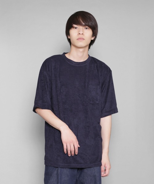 Bling Leads（ブリングリーズ）の「bling leads/パイルポケ付き半袖クルー（Tシャツ/カットソー・メンズ・ベージュ/ネイビー/アイボリー/ブラック/スモークピンク/ライトグリーン・MEDIUM/LARGE）」の5枚目の写真