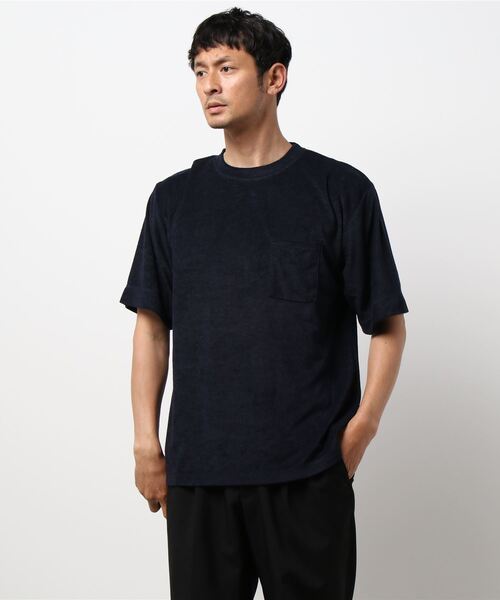 Bling Leads（ブリングリーズ）の「bling leads/パイルポケ付き半袖クルー（Tシャツ/カットソー・メンズ・ベージュ/ネイビー/アイボリー/ブラック/スモークピンク/ライトグリーン・MEDIUM/LARGE）」の15枚目の写真