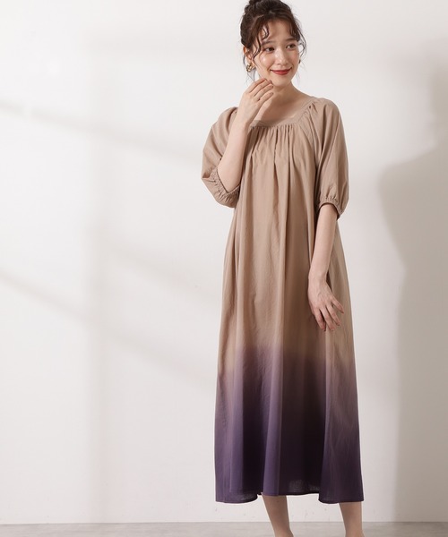 N.(N. Natural Beauty Basic)(エヌエヌナチュラルビューティーベーシック)の「◆コットンボリュームスリーブワンピース(ワンピース・レディース・チャコールグレー/ベージュ系その他/グリーン/ピンク系その他・MEDIUM)」の3枚目の写真