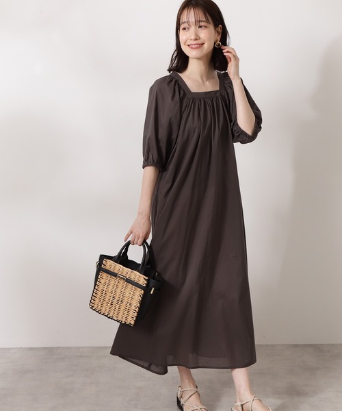 N.(N. Natural Beauty Basic)(エヌエヌナチュラルビューティーベーシック)の「◆コットンボリュームスリーブワンピース(ワンピース・レディース・チャコールグレー/ベージュ系その他/グリーン/ピンク系その他・MEDIUM)」の2枚目の写真