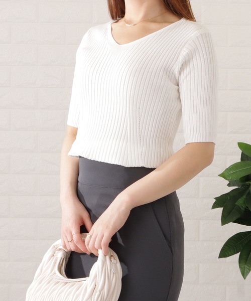 セール】Vネック 五分袖ニットセーター（ニット/セーター）｜Lace