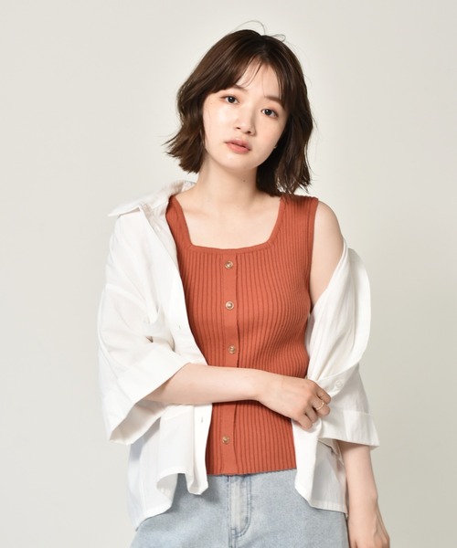 RETRO GIRL（レトロガール）の「２WAYリブニットタンク（タンクトップ・レディース・グリーン/ブラック/ブラウン/オフホワイト/レッド・FREE）」の6枚目の写真