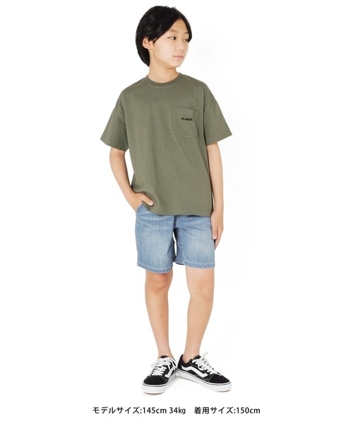 GLAZOS(グラソス)の「天竺・接触冷感ドロップショルダーロゴ刺繍ポケット半袖Tシャツ(Tシャツ/カットソー・キッズ・チャコールグレー/カーキ/ネイビー/ホワイト・150cm/170cm/130cm/140cm/160cm)」の8枚目の写真