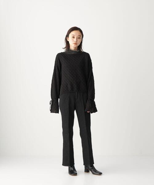 CITEN(シテン)の「<CITEN(シテン)> シアー クロシェ フレアスリーブ ニット(ニット/セーター・レディース・ブラック/ナチュラル・FREE)」の5枚目の写真