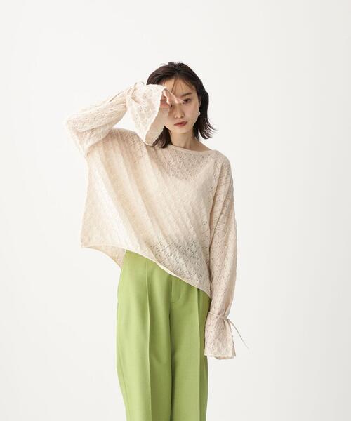 CITEN(シテン)の「<CITEN(シテン)> シアー クロシェ フレアスリーブ ニット(ニット/セーター・レディース・ブラック/ナチュラル・FREE)」の13枚目の写真