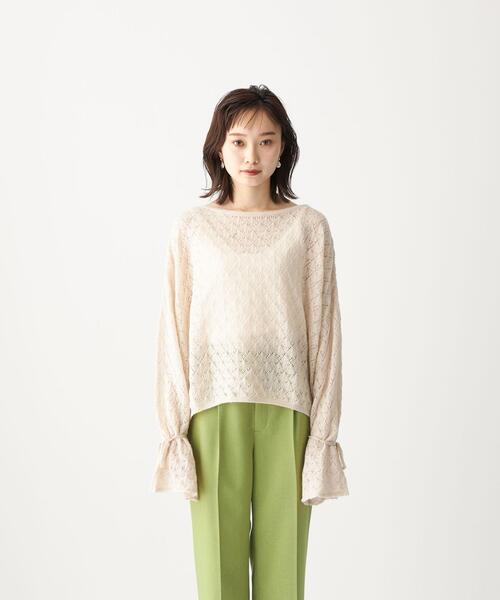 CITEN(シテン)の「<CITEN(シテン)> シアー クロシェ フレアスリーブ ニット(ニット/セーター・レディース・ブラック/ナチュラル・FREE)」の11枚目の写真