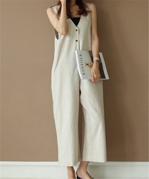 Vネックワイドサロペットパンツ