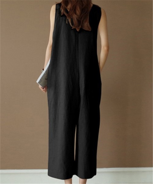 MAISON DE THERESE（メゾン ド テレーズ）の「Vネックワイドサロペットパンツ（サロペット/オーバーオール・レディース・ブラック/ライトベージュ・M/L/S）」の9枚目の写真