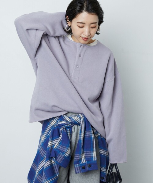 FREAK'S STORE(フリークスストア)の「▽【WEB限定】OE裏起毛ヘンリ-ネックセットプルオーバー(スウェット・レディース・レッド系/ブルー/ナチュラル/オリーブ/ブラウン/ベージュ/ブラック/ラベンダー/イエロー・フリ-)」の7枚目の写真