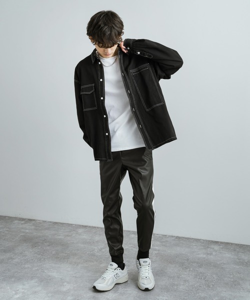 Rocky Monroe(ロッキーモンロー)の「裏起毛ストレッチラインフェイクレザーイージージョガートラックパンツ(その他パンツ・メンズ・ブラック×ブラック/ブラック×ホワイト・L/M/LL)」の15枚目の写真
