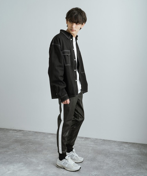 Rocky Monroe(ロッキーモンロー)の「裏起毛ストレッチラインフェイクレザーイージージョガートラックパンツ(その他パンツ・メンズ・ブラック×ブラック/ブラック×ホワイト・L/M/LL)」の6枚目の写真