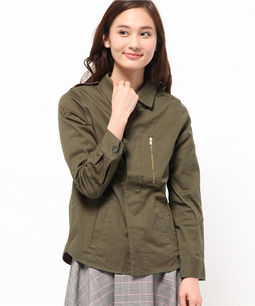 OUTLET（アウトレット）の「【CIAOPANIC TYPY】ミリタリーストレッチジャケット（ミリタリージャケット・レディース・ベージュ/ネイビー/オリーブ・SMALL/MEDIUM）」の2枚目の写真