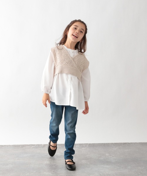 GLOBAL WORK（グローバルワーク）の「【キッズ】透かしニットベストセットブラウス/217213（シャツ/ブラウス・キッズ・ブラック/ベージュ・110cm/100cm/120cm/130cm/140cm/150cm/160cm）」の7枚目の写真