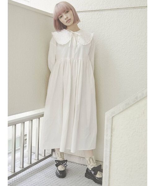 merry jenny(メリージェニー)の「キルトフリルカラーワンピース(ワンピース・レディース・ブラック/グレー/オフホワイト・FREE)」の6枚目の写真