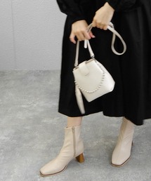 minia | ブロックシンヒールのスクエアトゥストレッチブーツ　◆(ブーツ)