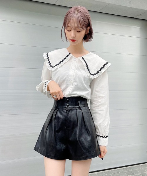 Voyage titty&Co.PETIT（ボヤージュティティアンドコープチ）の「【Voyage titty&Co. PETIT】ししゅうラインセーラーブラウス（シャツ/ブラウス・レディース・ホワイト/ブラウン・FREE）」の8枚目の写真