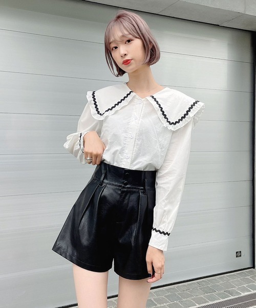 Voyage titty&Co.PETIT（ボヤージュティティアンドコープチ）の「【Voyage titty&Co. PETIT】ししゅうラインセーラーブラウス（シャツ/ブラウス・レディース・ホワイト/ブラウン・FREE）」の11枚目の写真