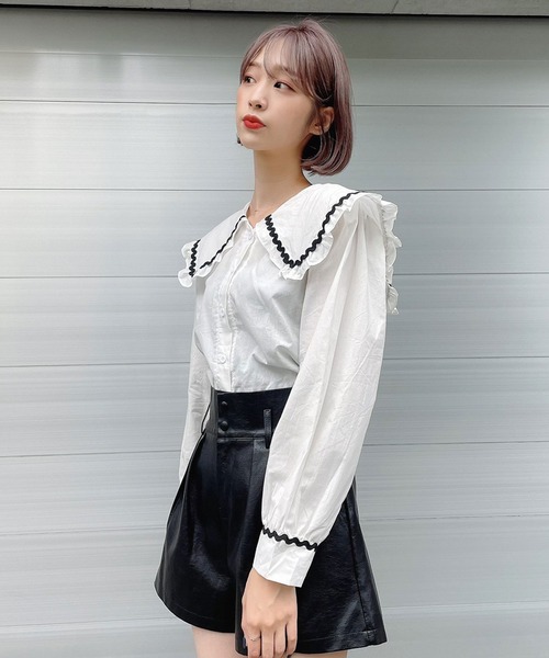 Voyage titty&Co.PETIT（ボヤージュティティアンドコープチ）の「【Voyage titty&Co. PETIT】ししゅうラインセーラーブラウス（シャツ/ブラウス・レディース・ホワイト/ブラウン・FREE）」の6枚目の写真