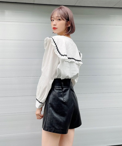 Voyage titty&Co.PETIT（ボヤージュティティアンドコープチ）の「【Voyage titty&Co. PETIT】ししゅうラインセーラーブラウス（シャツ/ブラウス・レディース・ホワイト/ブラウン・FREE）」の7枚目の写真