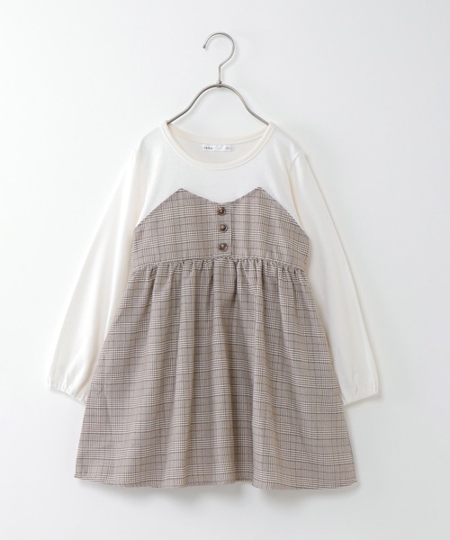 ikka（イッカ）の「【キッズ】チェック柄ドッキングワンピース（100~160cm）（ワンピース・キッズ・ブラック/オフホワイト・100/110/120/130/140/150/160）」の2枚目の写真