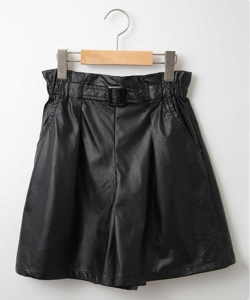 a.v.v（アーヴェヴェ）の「[140-150]【洗える】フェイクレザータックキュロット（その他パンツ・キッズ・ブラック/ベージュ・140/150）」の2枚目の写真