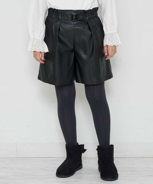 a.v.v（アーヴェヴェ）の「[140-150]【洗える】フェイクレザータックキュロット（その他パンツ・キッズ・ブラック/ベージュ・140/150）」の11枚目の写真