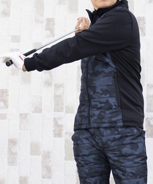 TopIsm（トップイズム）の「裏起毛シャギーボア ゴルフ スタンドネック ダウンジャケット ゴルフウェア  メンズ（ゴルフグッズ・メンズ・チャコールグレー/ブラック/ネイビー/カモフラージュ/ライトグレー/ホワイト×ブラック/グレー系カモフラージュ・LL/M/L/3L）」の8枚目の写真