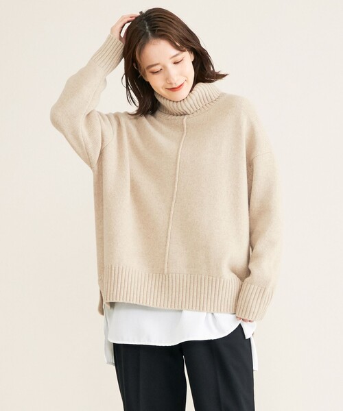 SHARE PARK（シェアパーク）の「【洗える】センターシームタートルニット（ニット/セーター・レディース・グレー系/ベージュ系/アイボリー系/ライトグリーン系/イエロー系/ピンク系・1）」の2枚目の写真