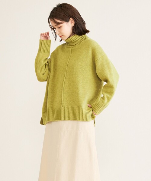 SHARE PARK（シェアパーク）の「【洗える】センターシームタートルニット（ニット/セーター・レディース・グレー系/ベージュ系/アイボリー系/ライトグリーン系/イエロー系/ピンク系・1）」の10枚目の写真