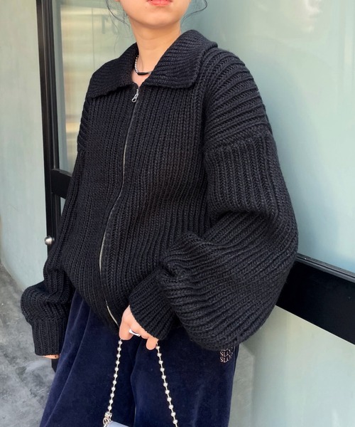 WHO'S WHO gallery（フーズフーギャラリー）の「リブジップニット（ニット/セーター・レディース・ブラック/ネイビー/ブラウン/グレー・FREE）」の6枚目の写真
