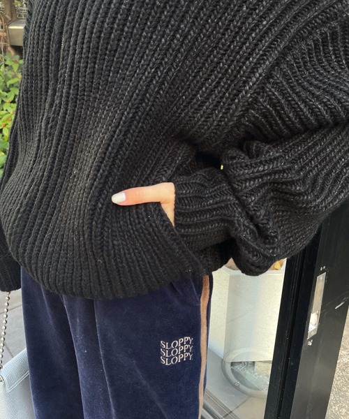 WHO'S WHO gallery（フーズフーギャラリー）の「リブジップニット（ニット/セーター・レディース・ブラック/ネイビー/ブラウン/グレー・FREE）」の8枚目の写真