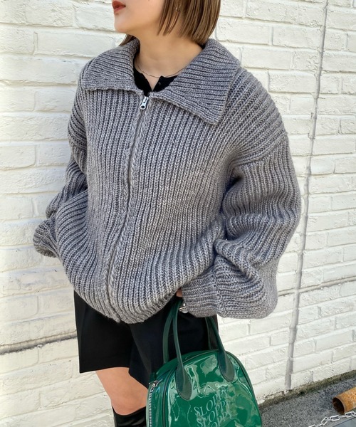 WHO'S WHO gallery（フーズフーギャラリー）の「リブジップニット（ニット/セーター・レディース・ブラック/ネイビー/ブラウン/グレー・FREE）」の10枚目の写真