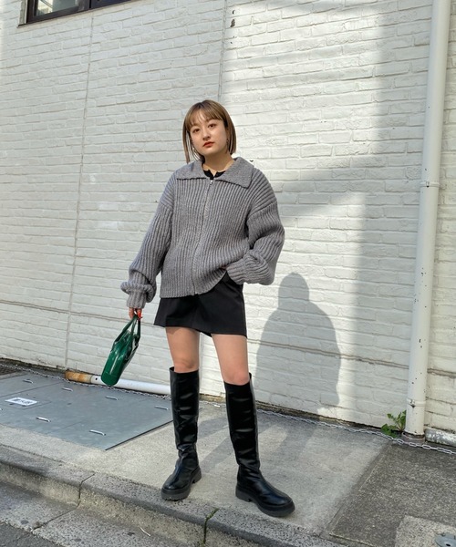 WHO'S WHO gallery（フーズフーギャラリー）の「リブジップニット（ニット/セーター・レディース・ブラック/ネイビー/ブラウン/グレー・FREE）」の13枚目の写真