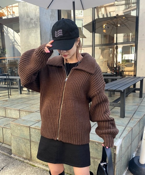 WHO'S WHO gallery（フーズフーギャラリー）の「リブジップニット（ニット/セーター・レディース・ブラック/ネイビー/ブラウン/グレー・FREE）」の15枚目の写真