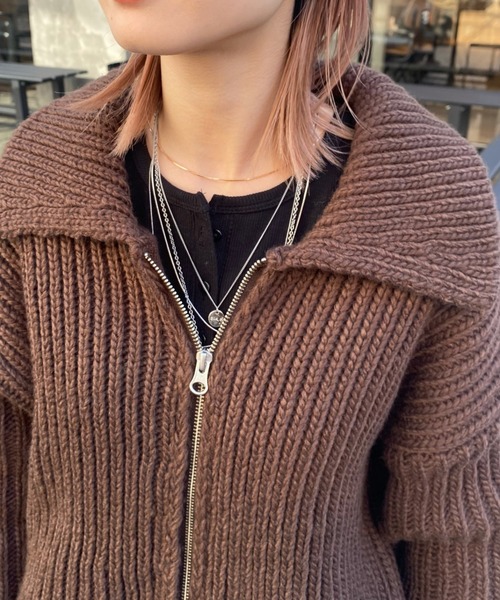 WHO'S WHO gallery（フーズフーギャラリー）の「リブジップニット（ニット/セーター・レディース・ブラック/ネイビー/ブラウン/グレー・FREE）」の16枚目の写真